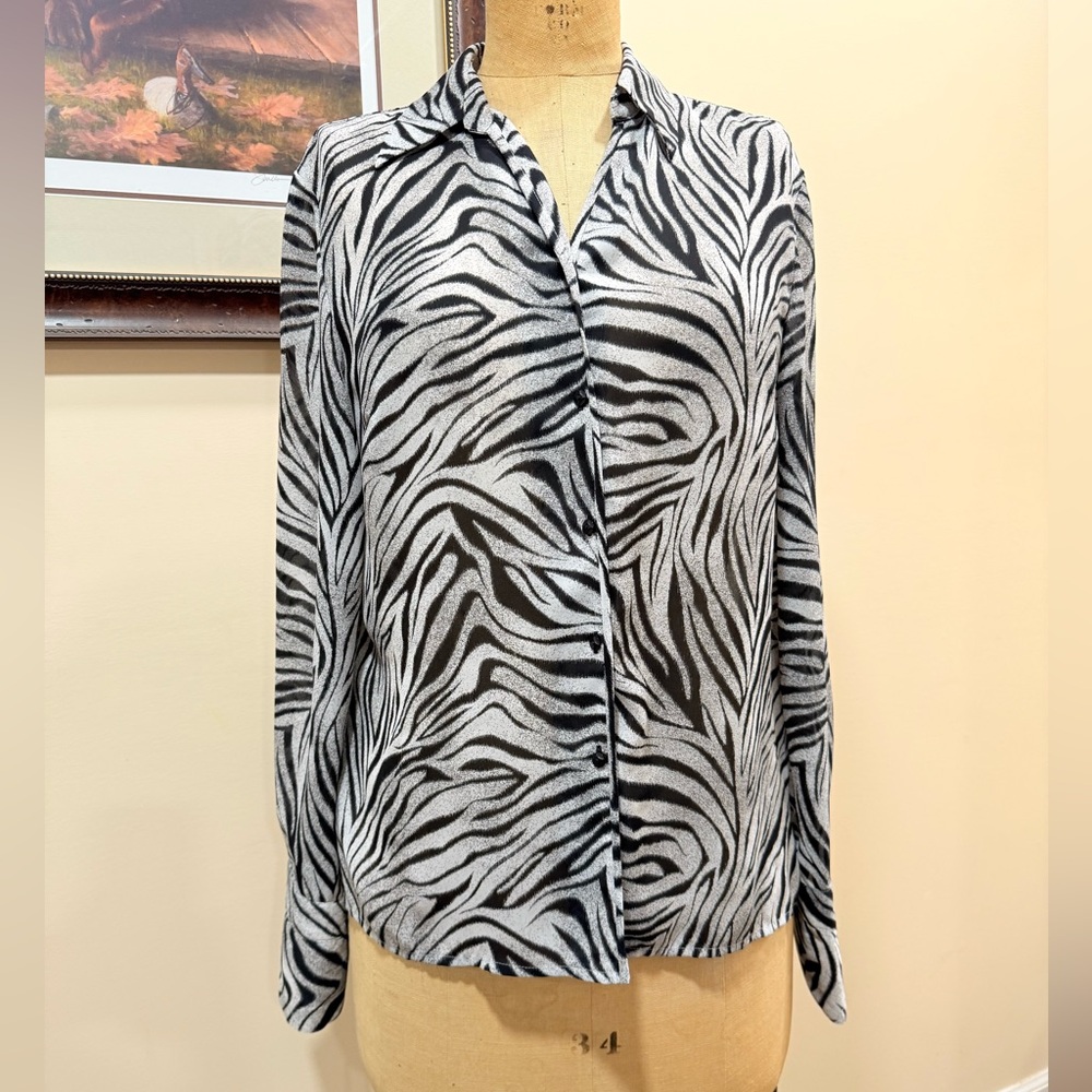 Norton Mcnaughton Zebra Print Button-Up Blouse